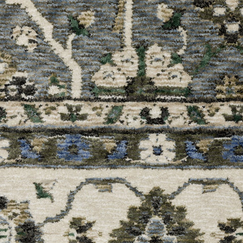 5' X 8' Blue And Gray Oriental Area Rug With Fringe